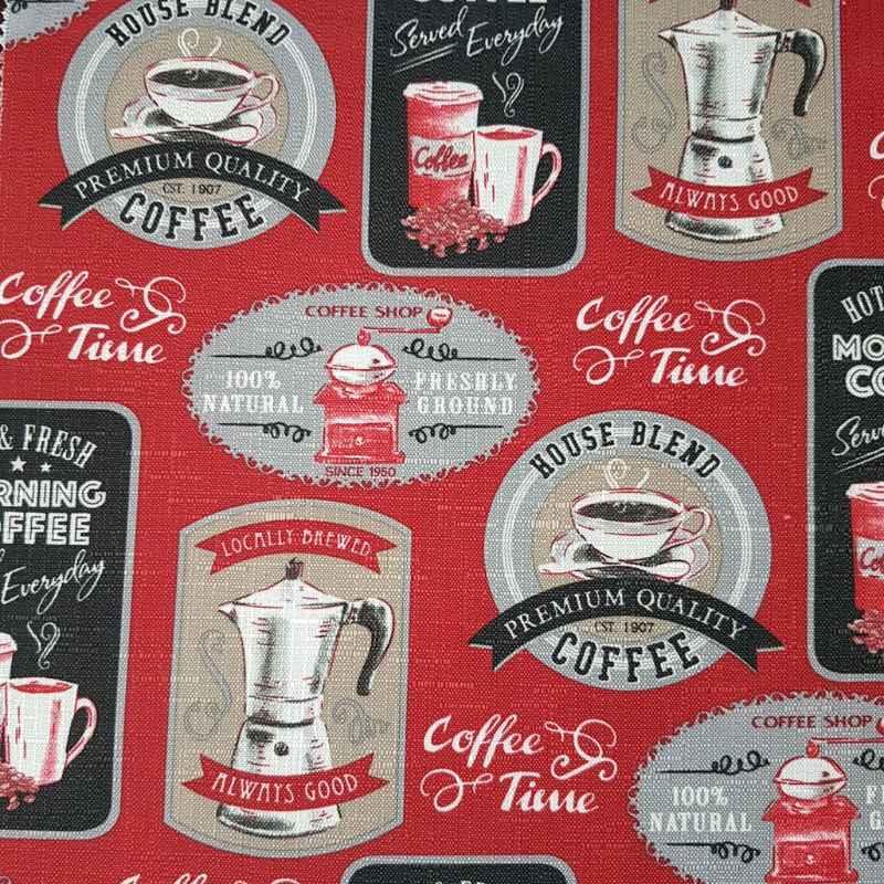 Coffee Time in Rust, Polyester Canvas Fabric - Fabric Design Treasures