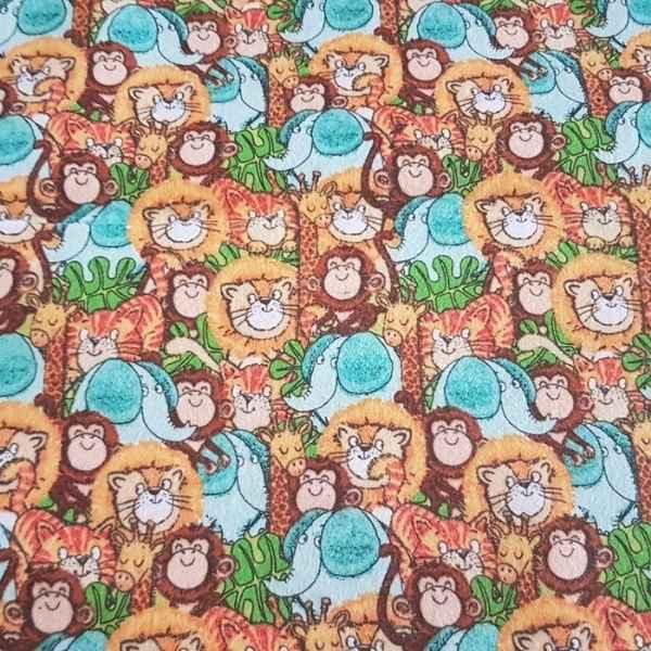 Collage of Colorful Safari Animals FLANNEL Fabric
