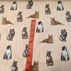Colorful Cats on Striped Pink FLANNEL Fabric