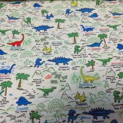 Colorful Dinosaur FLANNEL Fabric on White