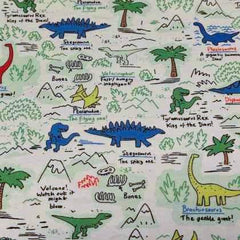 Colorful Dinosaur FLANNEL Fabric on White