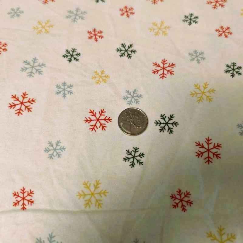 Colorful Snowflakes FLANNEL on Cream | Fabric Design Treasures