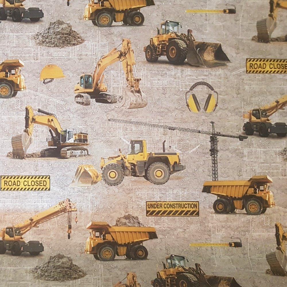 Cotton Canvas Heavy Construction Vehicles Fabric