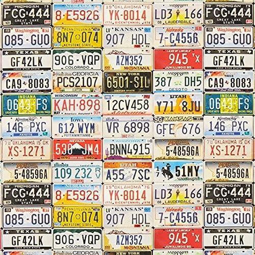 Cotton Canvas Wall of United States License Plates - Fabric Design Treasures