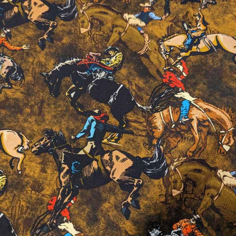 Cowboy Fabric, Rodeo Cowboy Fabric on Brown