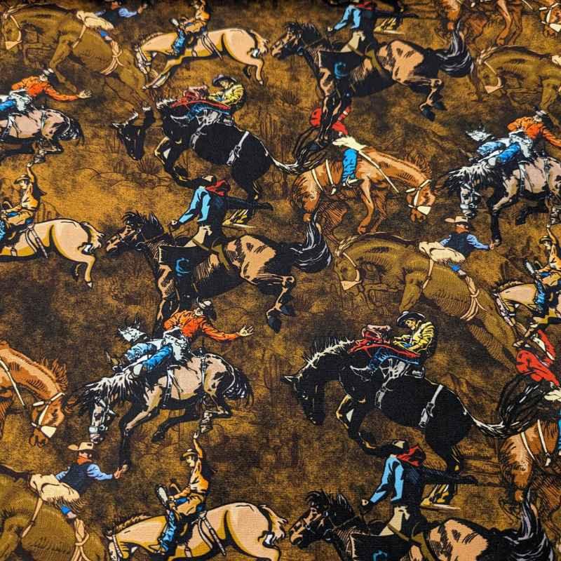 Cowboy Fabric, Rodeo Cowboy Fabric on Brown