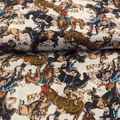 Cowboy Fabric, Rodeo Cowboy Fabric on Cream