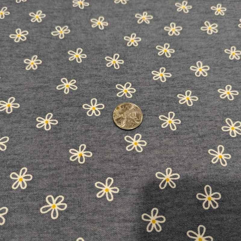 Daisy Flower FLANNEL Fabric on a Blue Denim Background