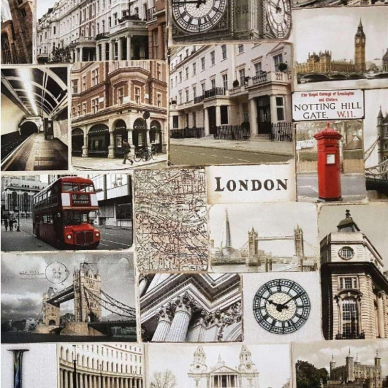 Digital Printed Cotton Canvas London Landmarks - Fabric Design Treasures