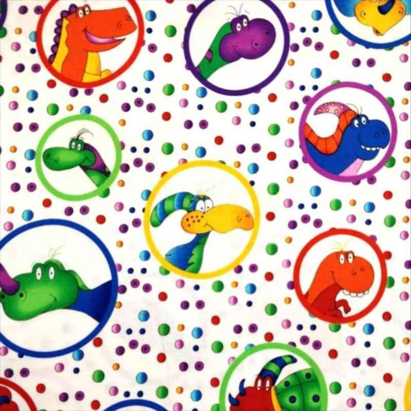 Dinosaur Fabric, One Bizillion B.C. Dinosaurs White Fabric