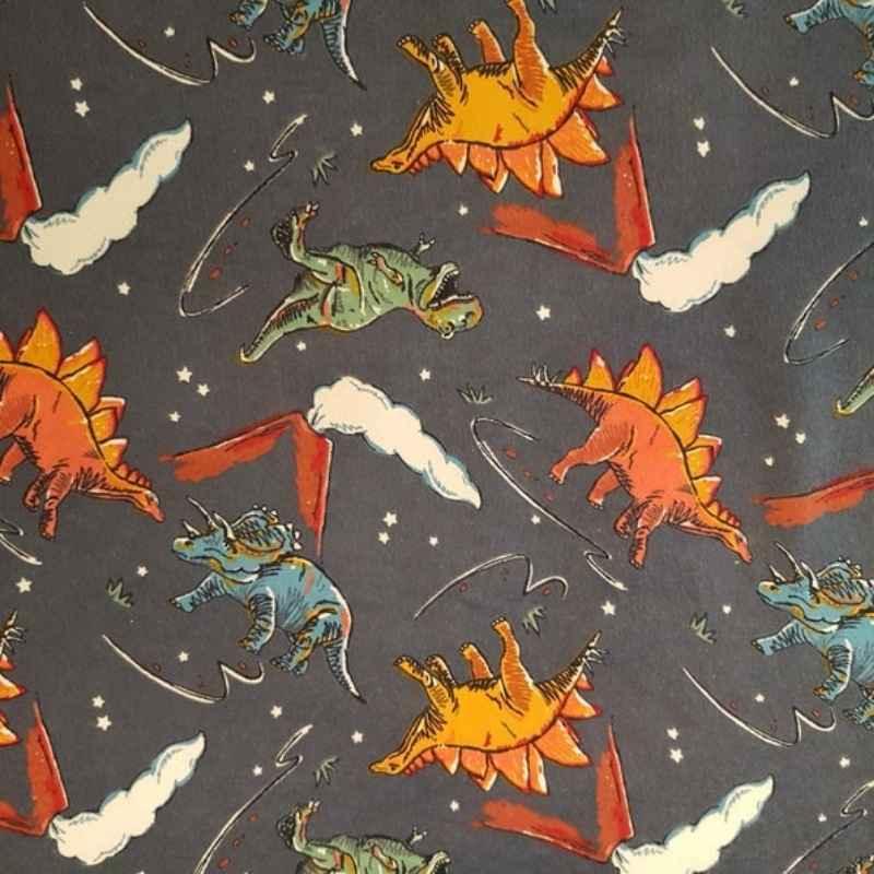 Dinosaur FLANNEL Toss Dinosaur Volcano Flannel Fabric on Grey