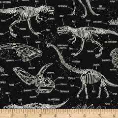 Dinosaur Skeleton, Glow in the Dark Cotton Fabric