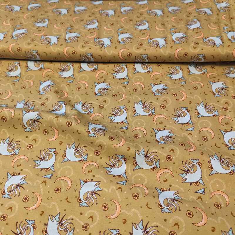 Disney Astral Zero the Dog on Gold, Nightmare before Christmas - Fabric Design Treasures