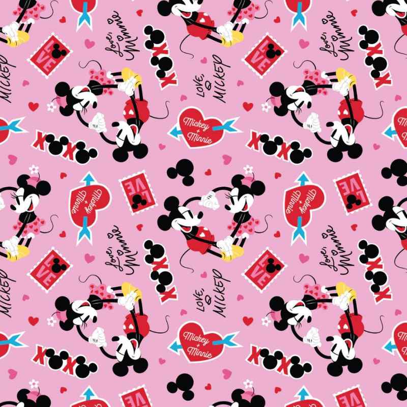 Disney - Mickey Mouse Valentine XOX in Pink | Fabric Design Treasures