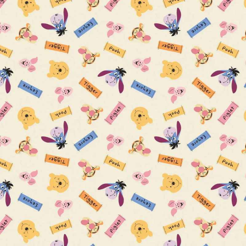 Disney Winnie the Pooh, Friends & Name Tags Cream | Fabric Design Treasures