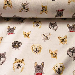 Dog FLANNEL Fabric on Cream