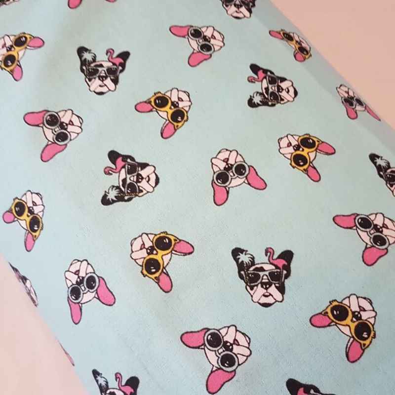 Dog Flannel on Light Blue Background, FLANNEL | Fabric Design Treasures