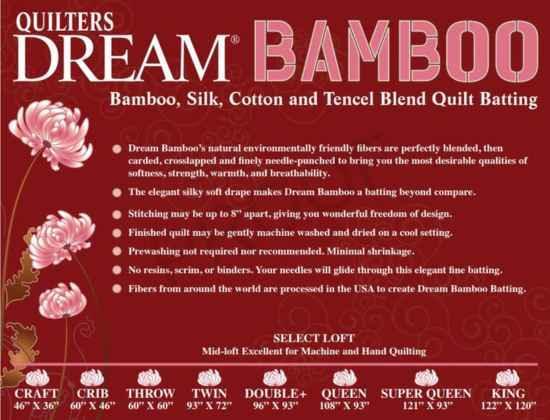 Dream Bamboo, Quilter's Dream Batting, 92" x 72" Twin Size