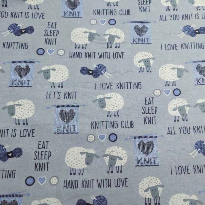 Eat Sleep Knit Flannel, Knit Text - Fabric Design Treasures