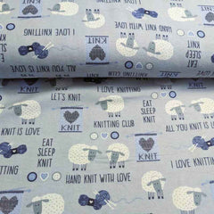 Eat Sleep Knit Flannel, Knit Text | Fabric Design Treasures