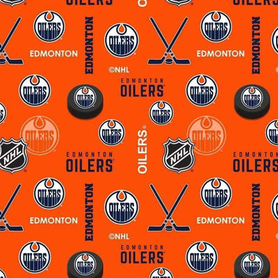 Edmonton Oilers on Orange Flannel 1/2 Yard