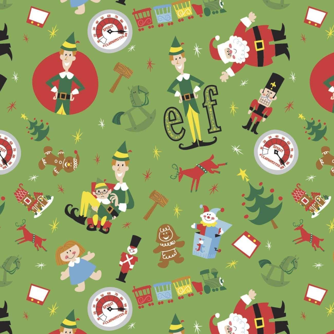 Elf Play Time, CF-Character Winter Holiday (II) Green - Fabric Design Treasures