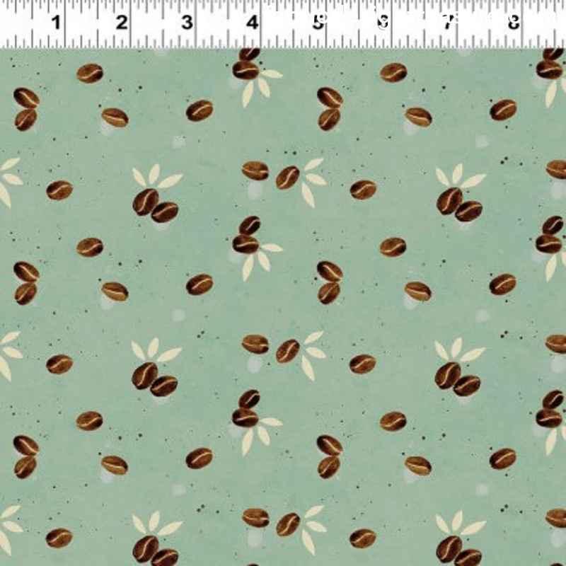 Espresso Yourself Coffee Beans on Mint, 100% Cotton Fabric