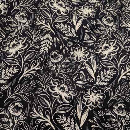 Fields in Bloom, Floral in Ivory and Black Linen/Cotton Blend - Fabric Design Treasures