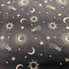 FLANNEL Fabric Celestial Icons, Moon, Shooting Stars