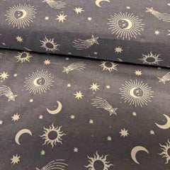FLANNEL Fabric Celestial Icons, Moon, Shooting Stars