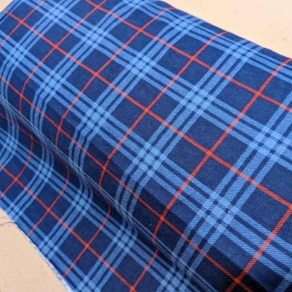 FLANNEL Tartan Plaid Blue, Red and White, Flannel Fabric