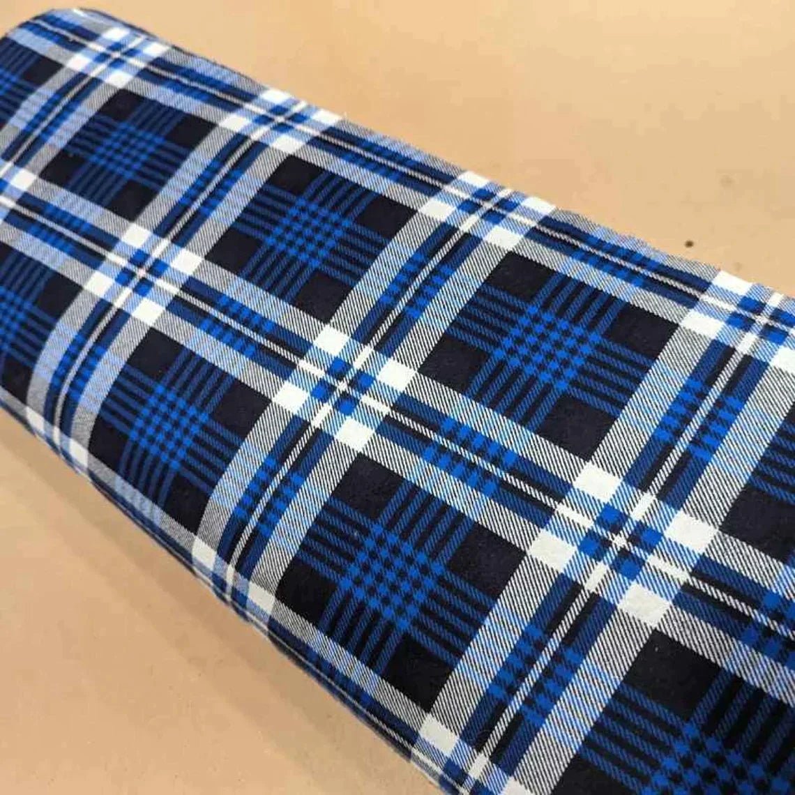 FLANNEL Tartan Plaid Navy, Light Blue and White