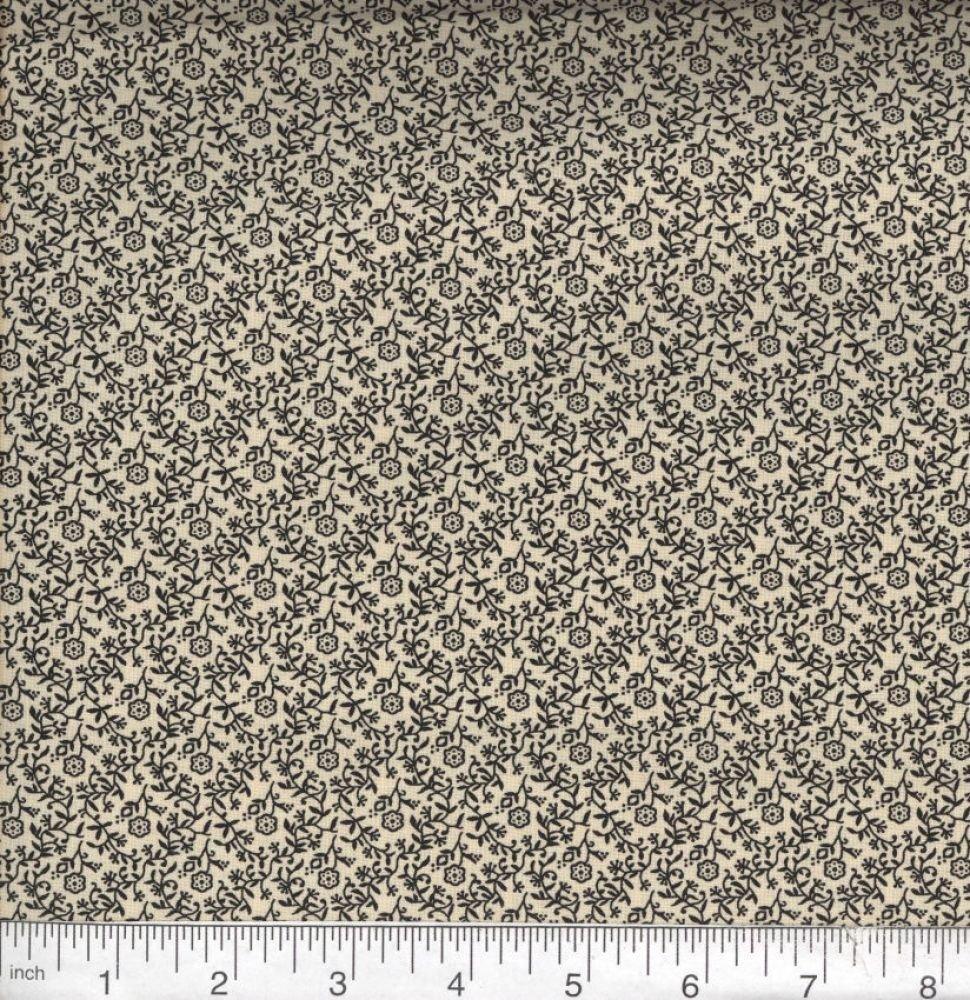 Floral Fabric Blue and Tan Miniature Flowers Allover