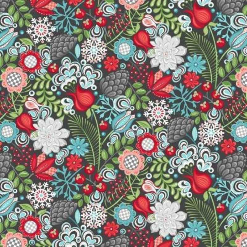 Floral Fabric, First Frost on Dark Gray, Amanda Murphy