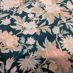 Floral FLANNEL, White Floral on Dark Green Flannel Fabric
