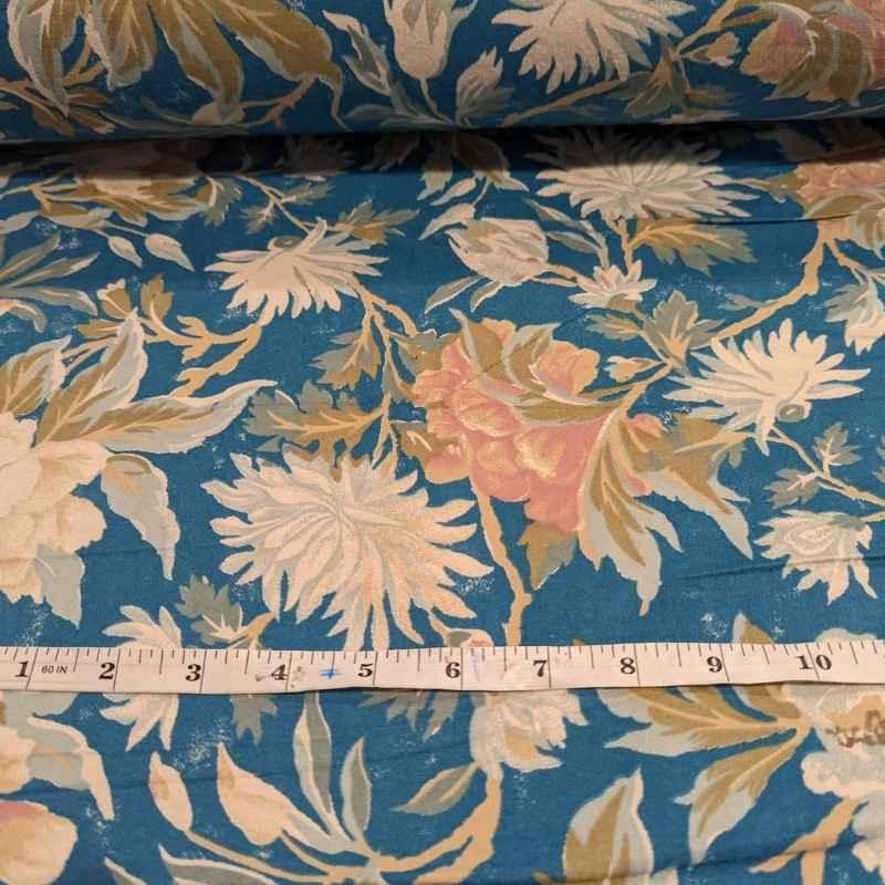 Floral FLANNEL, White Floral on Teal Flannel Fabric