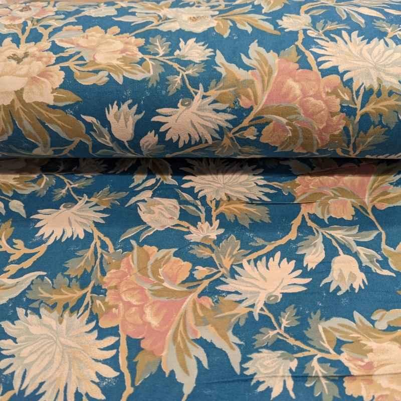 Floral FLANNEL, White Floral on Teal Flannel Fabric