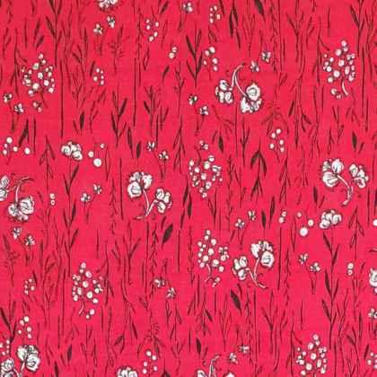 Floral on Red, Fields in Bloom, Linen/Cotton Blend - Fabric Design Treasures