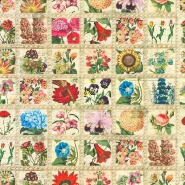 Flower Stamps Fabric - Library of Rarities