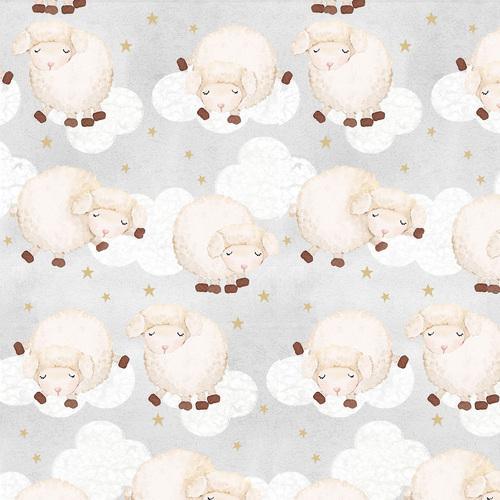 Fluffy Sheep, Clouds & Stars FLANNEL Fabric A.E. Nathan