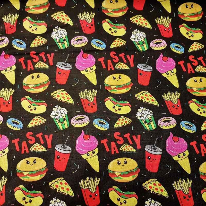 Food, Hamburger, Pizza, Ice Cream Cotton Print