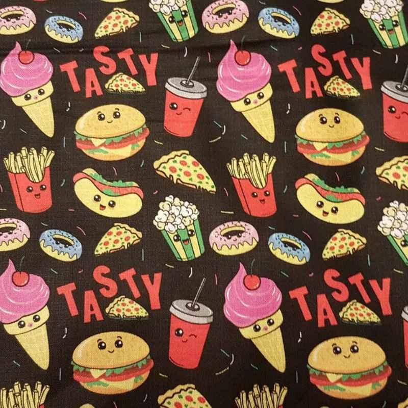 Food, Hamburger, Pizza, Ice Cream Cotton Print