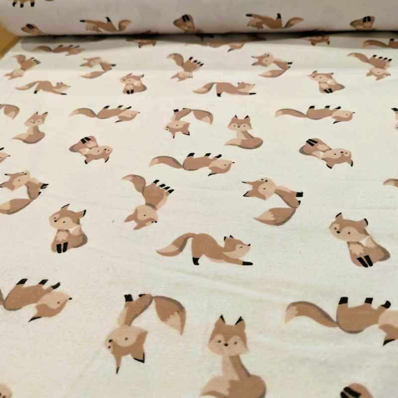 Fox FLANNEL on Cream Flannel Fabric