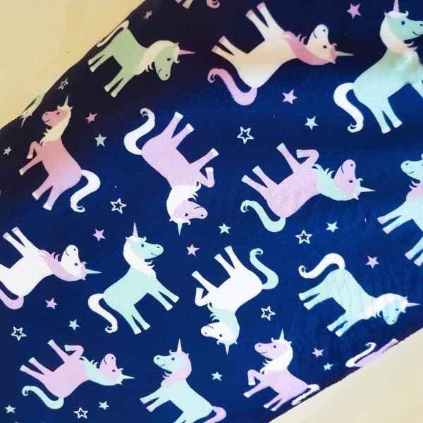 Funkins Toss Unicorns on Navy Red Pine Minky 1/2 Yard - Fabric Design Treasures
