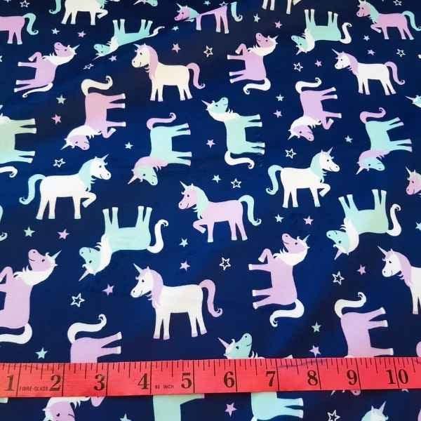 Funkins Toss Unicorns on Navy Red Pine Minky 1/2 Yard - Fabric Design Treasures