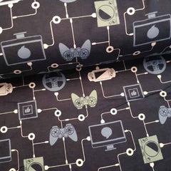 Game Controller fabric on Navy Blue FLANNEL - Fabric Design Treasures