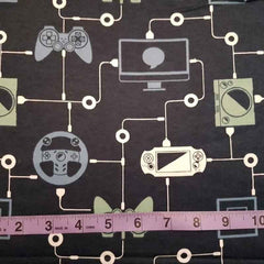 Game Controller fabric on Navy Blue FLANNEL - Fabric Design Treasures