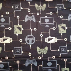 Game Controller fabric on Navy Blue FLANNEL - Fabric Design Treasures