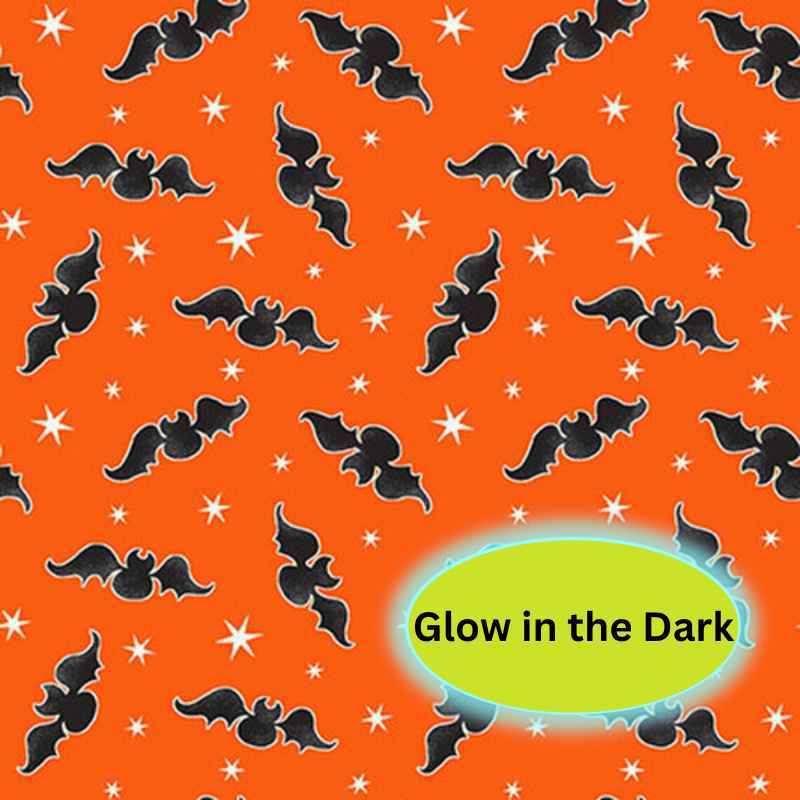 Glow in the Dark Fabric Bats on Orange Background