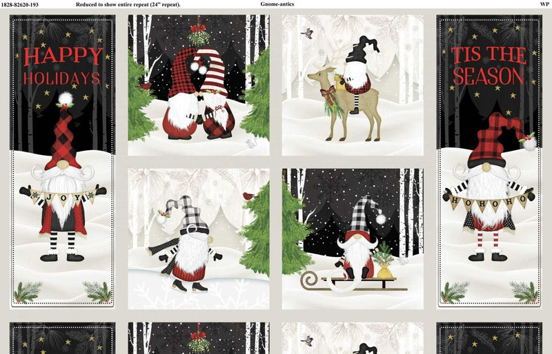 Gnome-antics Christmas Fabric Panel